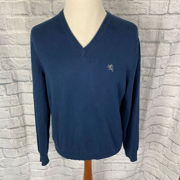 Express men sz Large V-neck longsleeve sweater navy blue - Picture 1 of 8